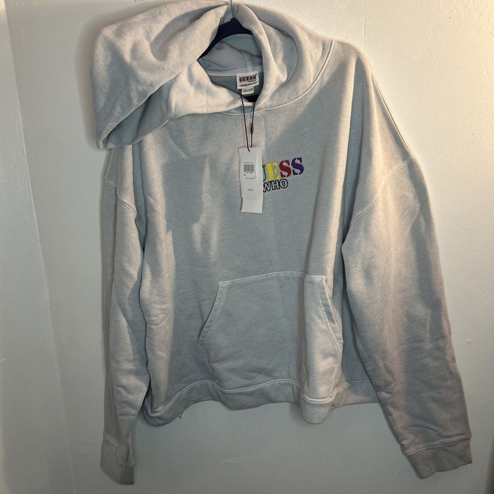 GUESS WHO Rainbow Logo White Cotton Blend Hoodie Sweatshirt Casual Streetwear